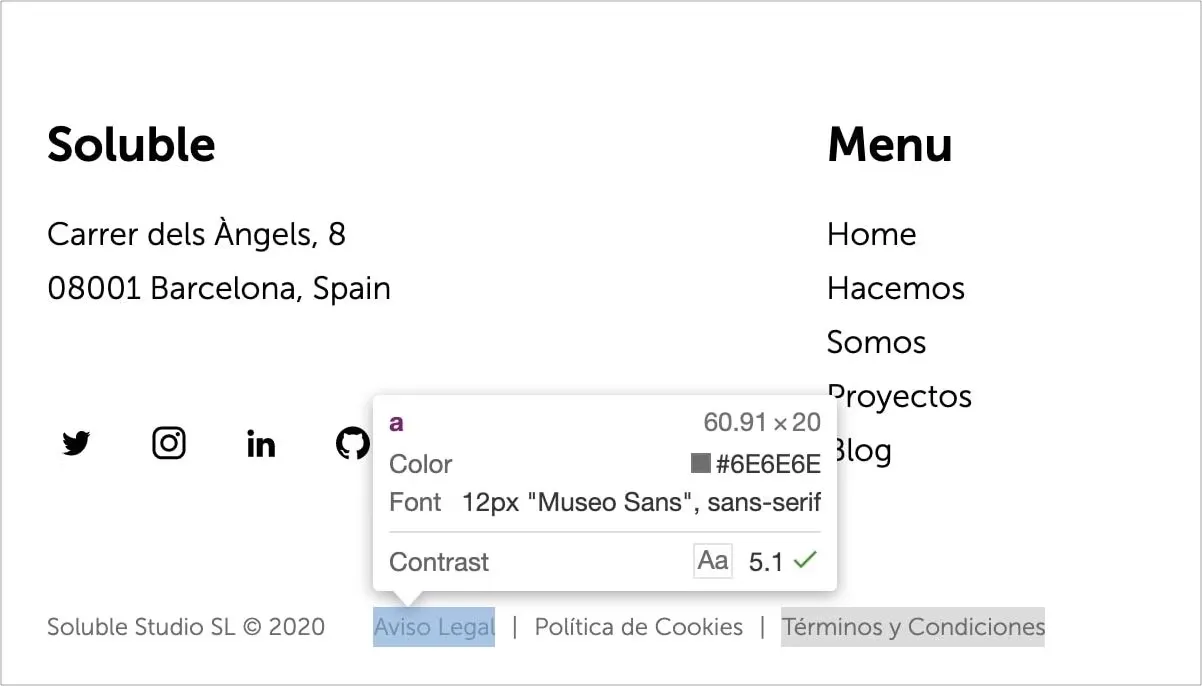 Contrast ratio in soluble footer